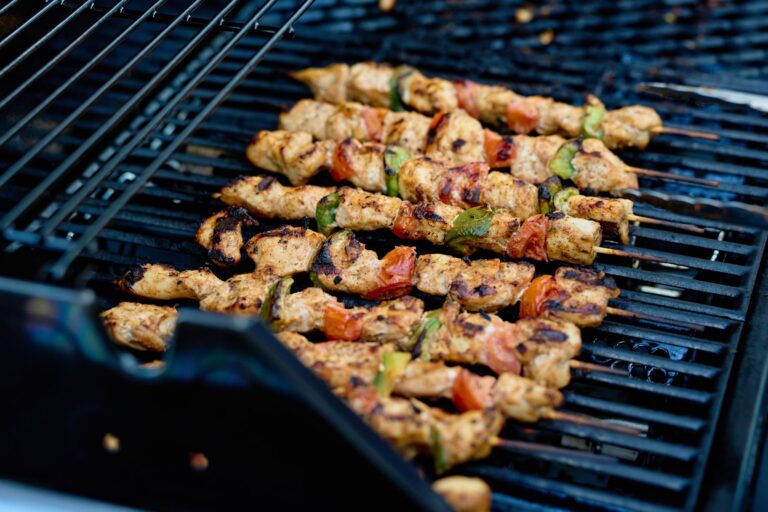 meat skewers on a grill